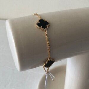 Rachel Zoe Gold Plated 925 Sterlg Silver Revers Bracelet Pave 3 Clover Black Onx